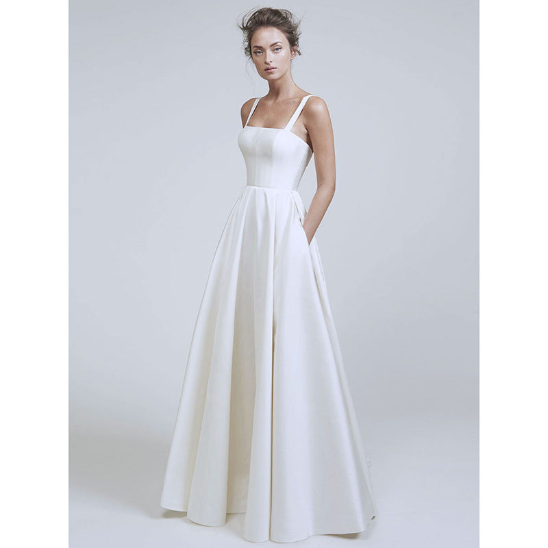 Spring New Women's Thick Shoulder Strap Slim Waist Evening Dress