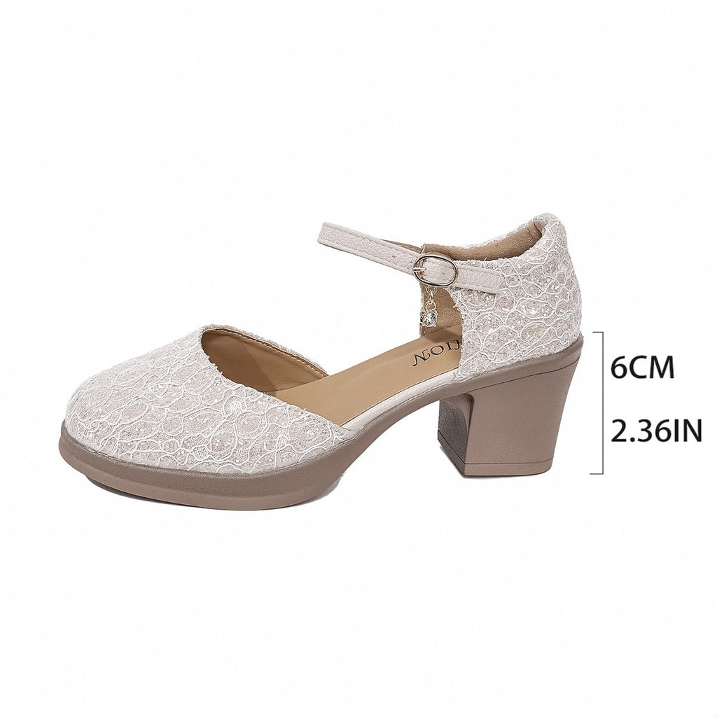 Round Head Chunky Heel Plus Size Buckle Sandals For Women