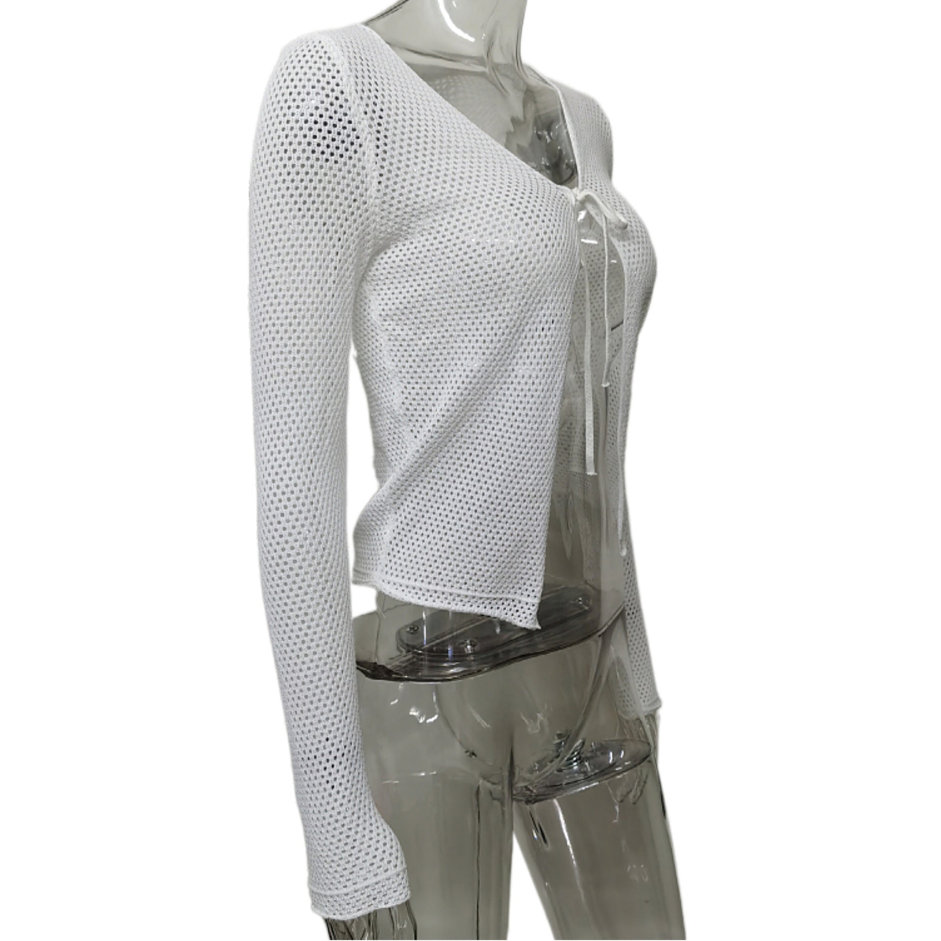 Women's Knitted U-neck Hollow Bow Top