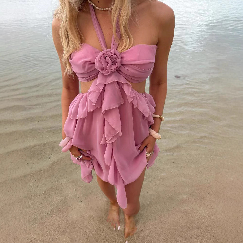 Corsage Lace 3D Fashion Pleated Strapless Dress