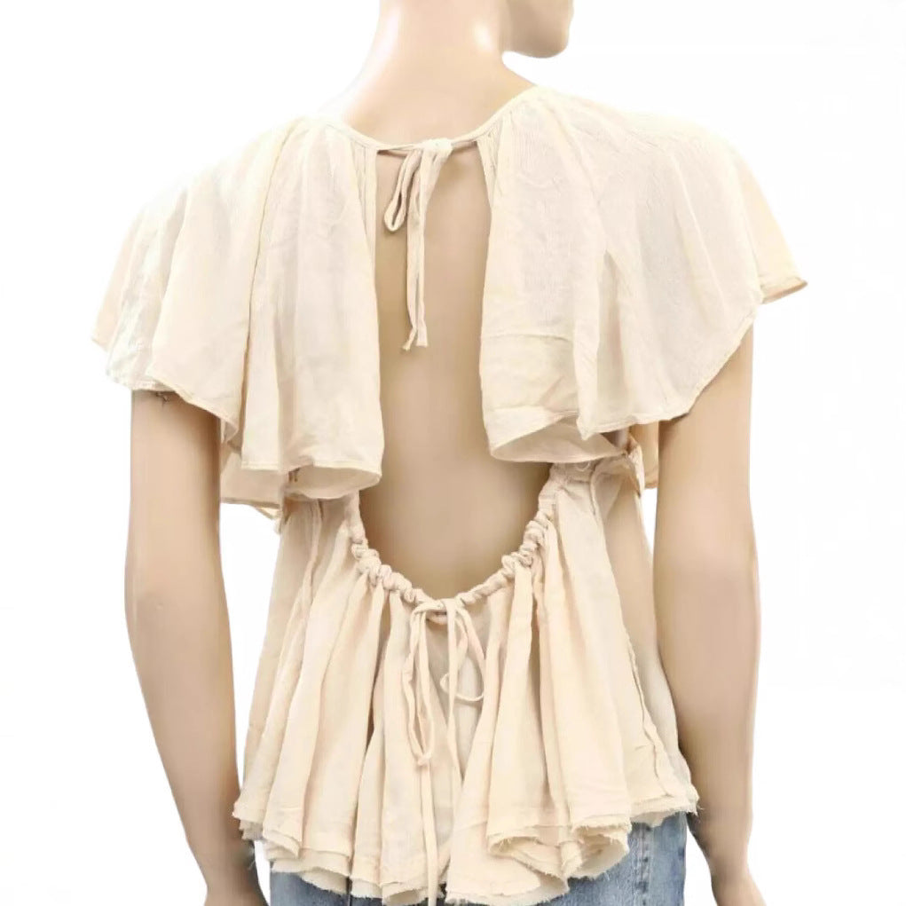 Lazy Style Linen Texture Round Neck Shirt