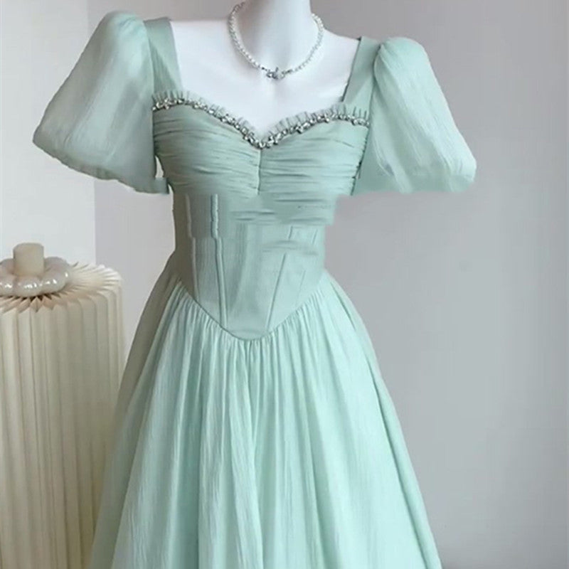 Women's Fashion Slim Green Short-sleeved Dress