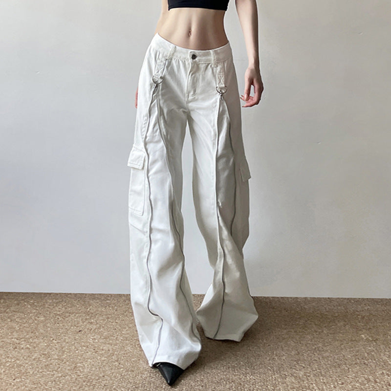 Women's Metal Zipper Multi-pocket Jeans