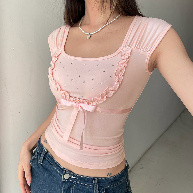 Cute Girl Bow Short Sleeve