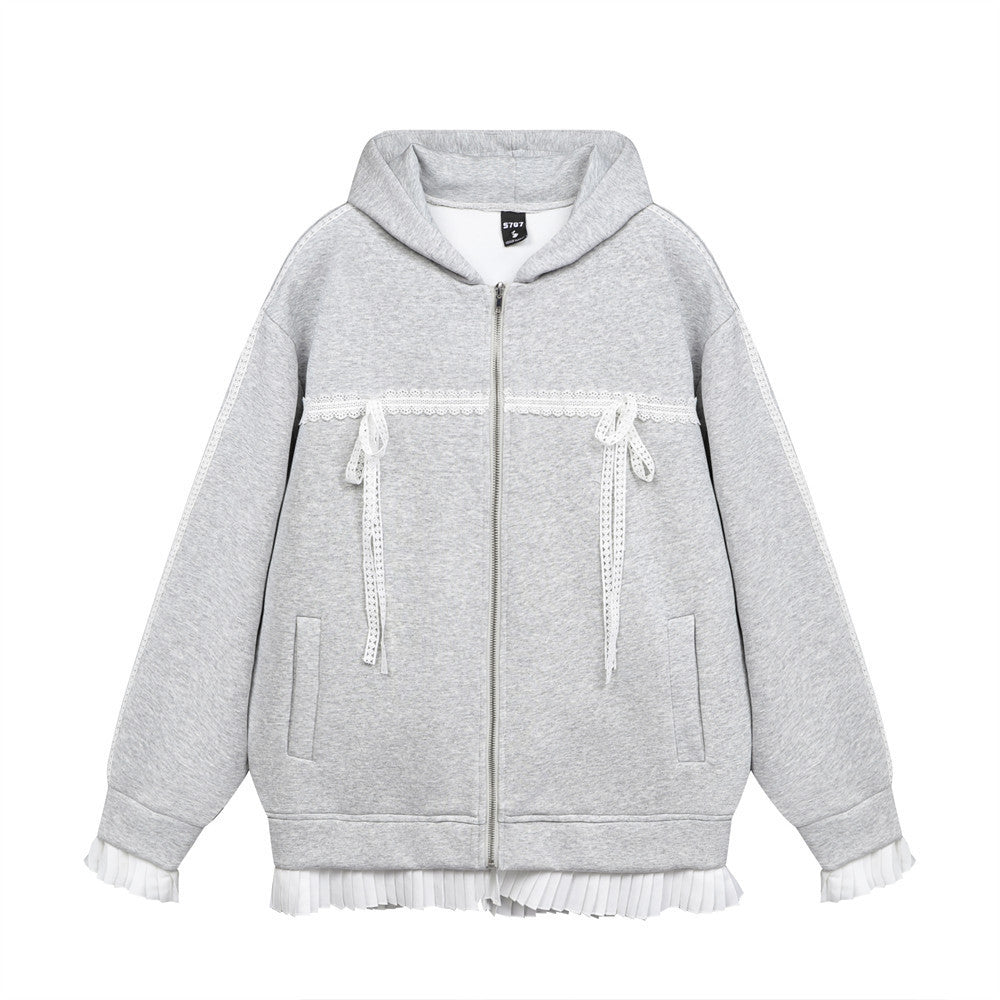 Lace-up Lace Bow Baggy Coat Women's Spring And Autumn