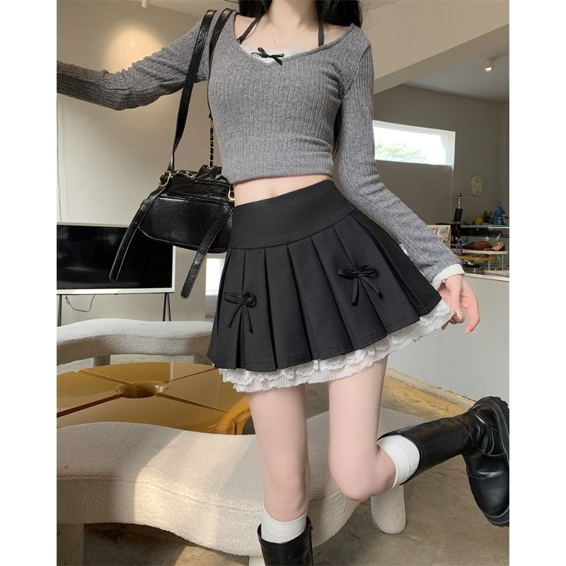Women's Black Suit Skirt Summer High Waist-word Bow