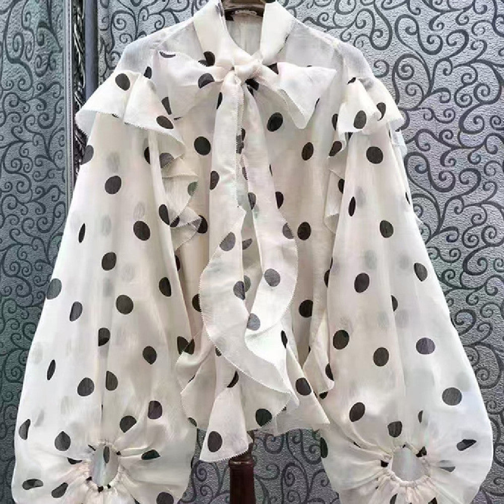 Unique Ruffled Polka Dot Shirt Women