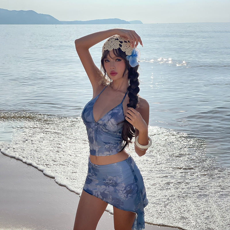 Sequins Halterneck Vest Sheath Slim Fit Skirt Suit