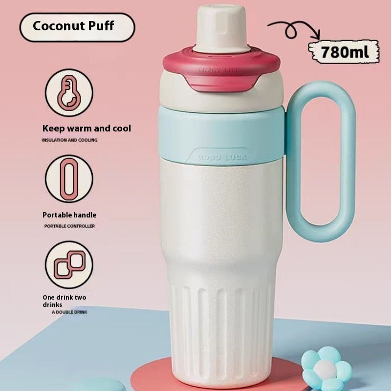 Gradient Double Drink Thermal Cup Stainless Steel With Lid Coffee Cup Thermos Large Capacity Straw Cup 780ml