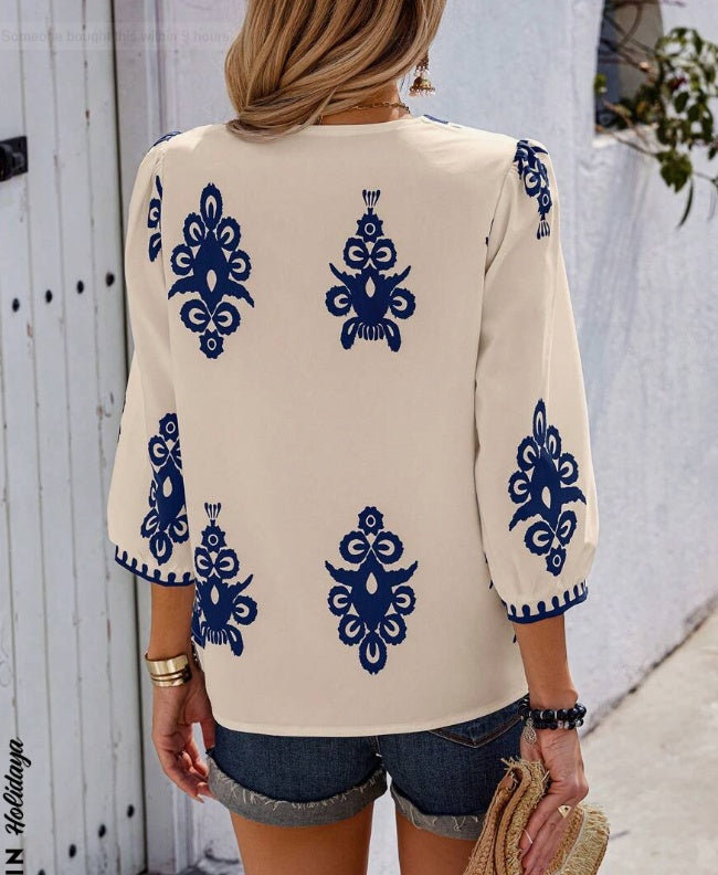 Print V-Neck Shirt For Women