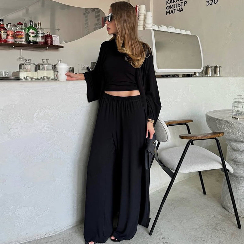 Casual Long Cardigan Long Sleeve Top High Waist Trousers Fashion Suit