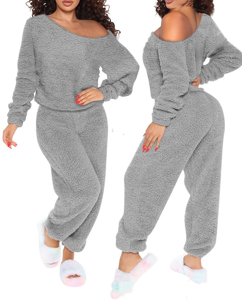 Long Sleeve Hooded Trousers Plush Homewear Pajamas Jumpsuit
