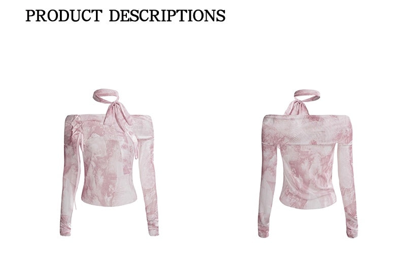 One Shoulder Butterfly Mesh Long Sleeved T-shirt