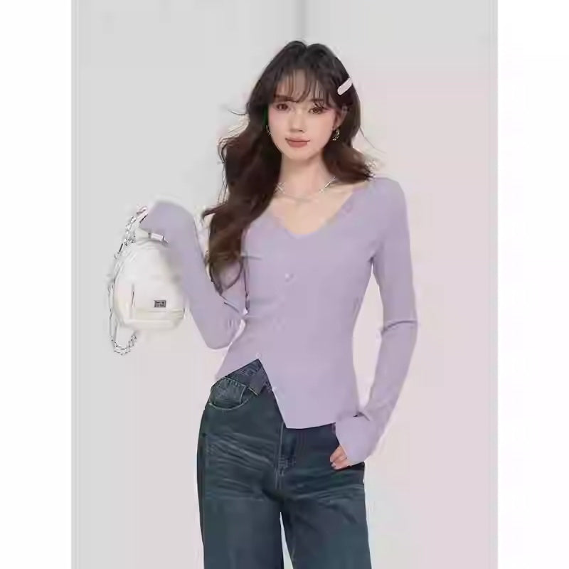 Pure Desire Faux Two-piece Lace Long-sleeved T-shirt For Women