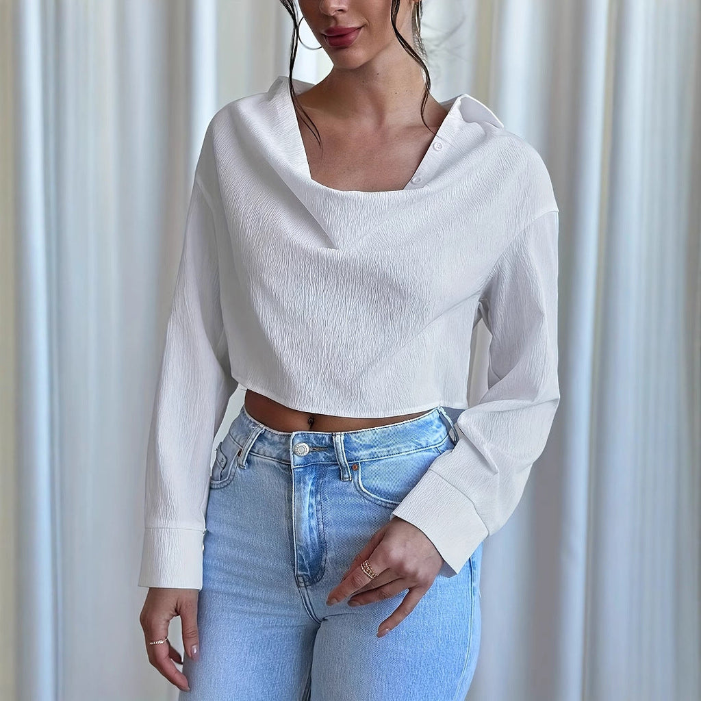 Women's Elegant Fashion Ruffled Collar Long Sleeve Solid Color Shirt