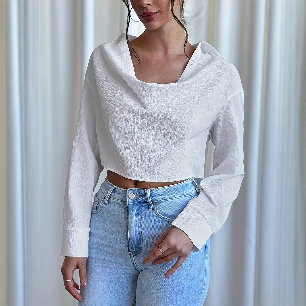 Women's Elegant Fashion Ruffled Collar Long Sleeve Solid Color Shirt