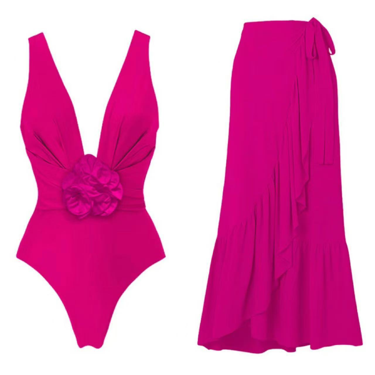 One-piece Swimsuit Three-dimensional Flower Sexy Cover Belly