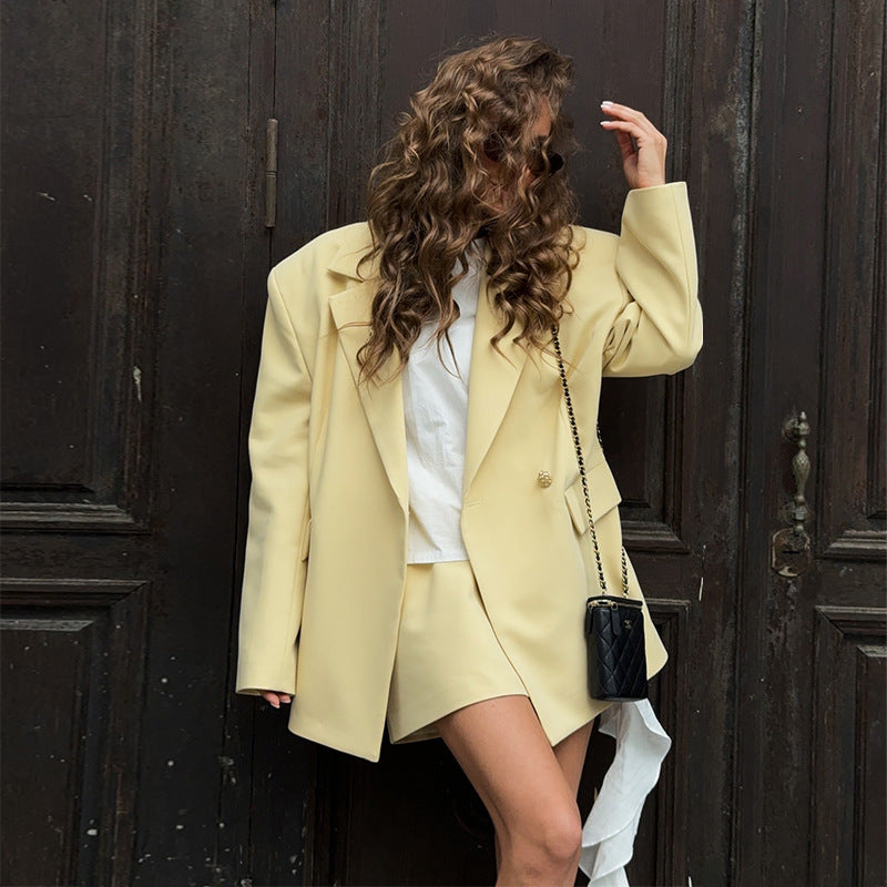 Double Breasted Advanced Design Slimming Loose All-matching Suit Jacket