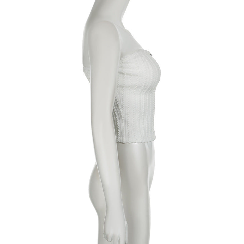 Woman Bow Stitching Pure Color Tube-top Top