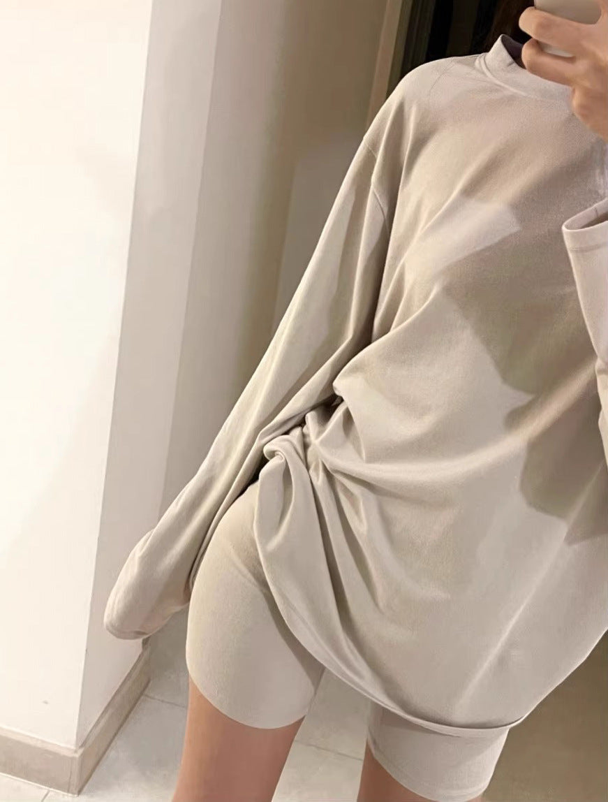 Lazy Skin-friendly Texture Loose Long-sleeved T-shirt For Women
