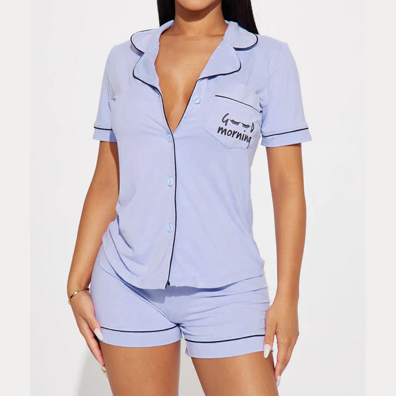 Women's Comfortable Pajamas Short-sleeved Pocket Letters