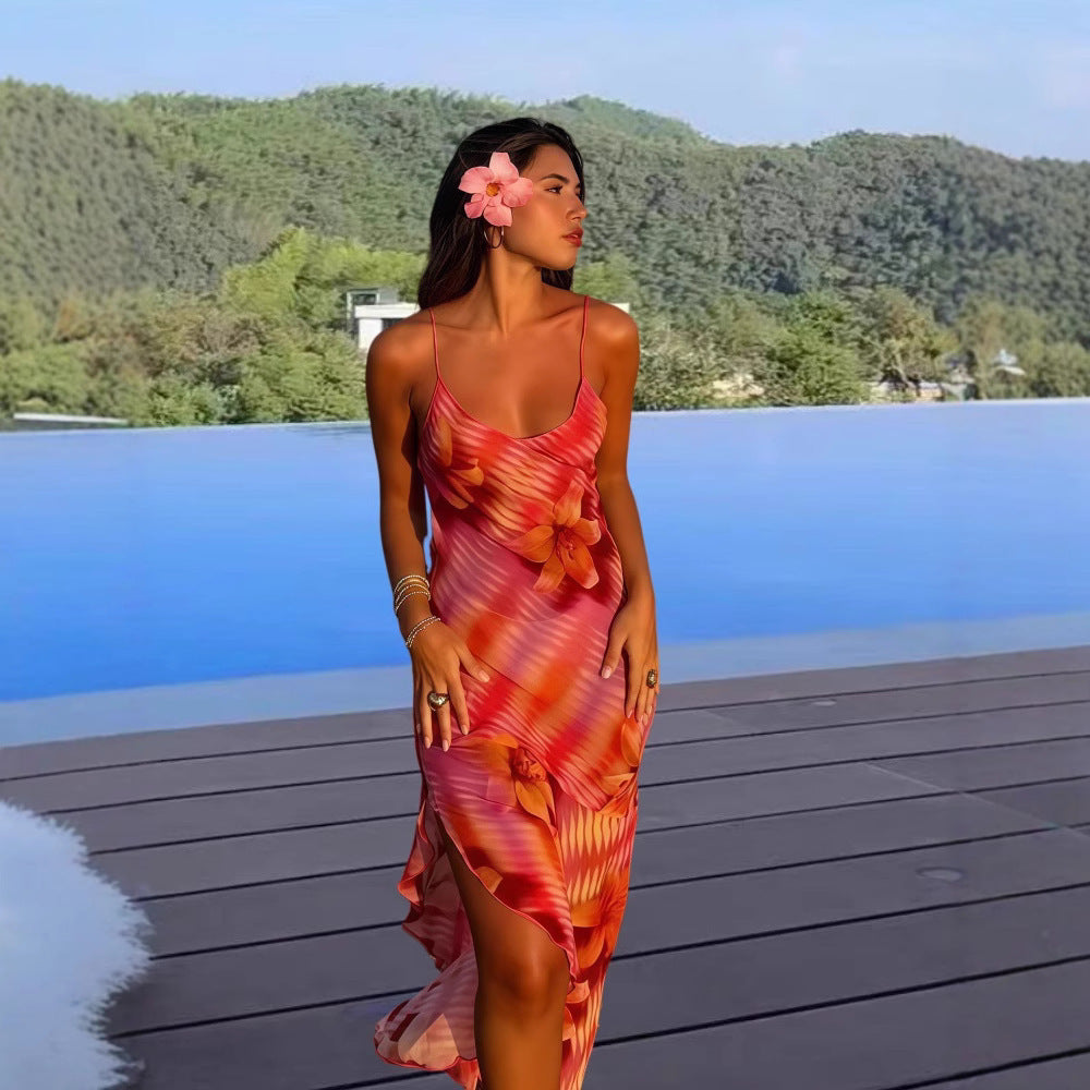 Sexy Vacation Style Backless Lace Up Dress