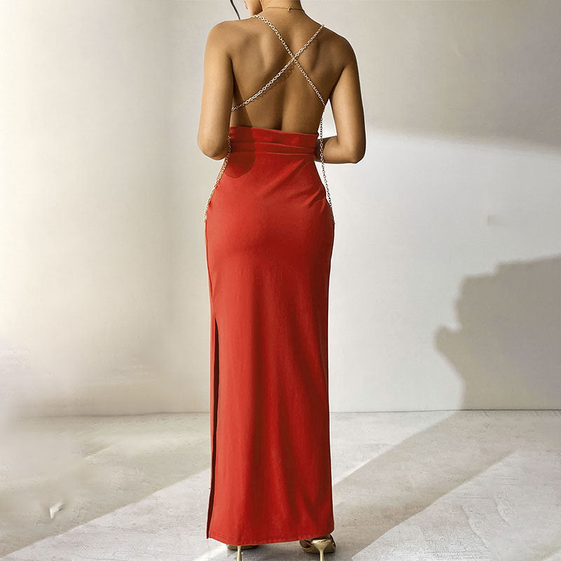 Red For Women High Waist Slim Dress