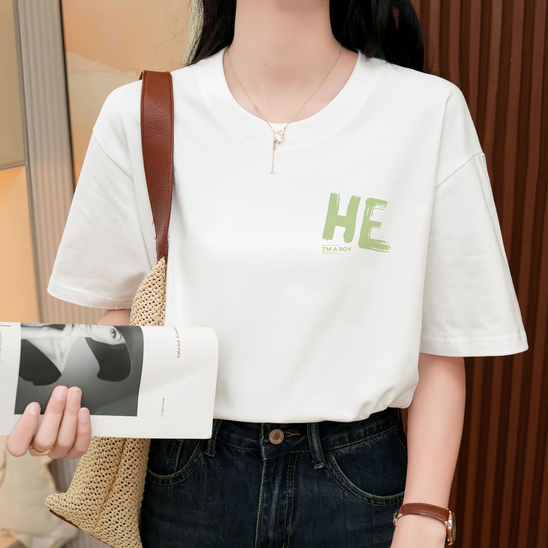 Heavy Pure Cotton Loose Short Sleeve T-shirt