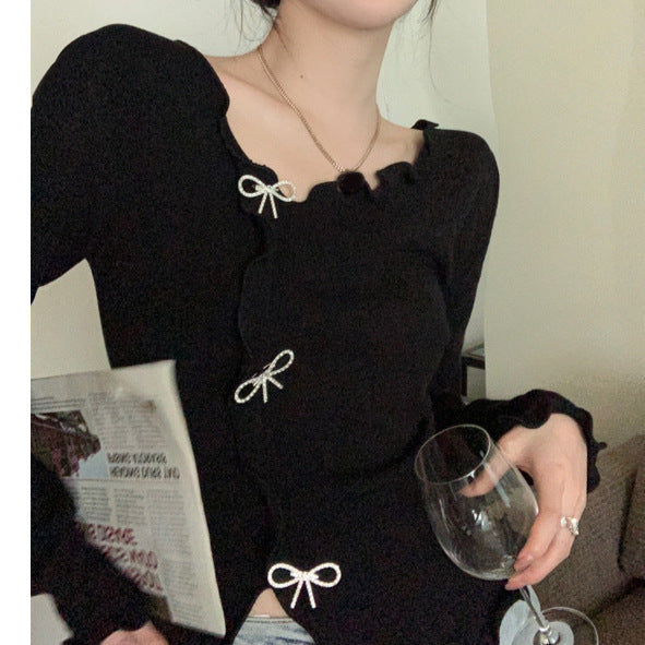 Short Inner Wear Slim Bow Western Style Shirt Top