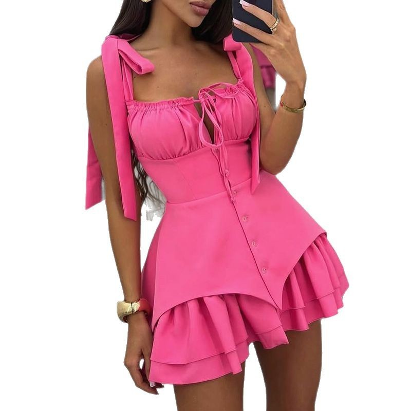 Bow Tie Breasted Irregular Spaghetti-strap Dress