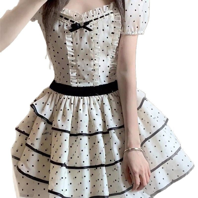 Sweet Cute Style Short Sleeve Polka Dot Dress