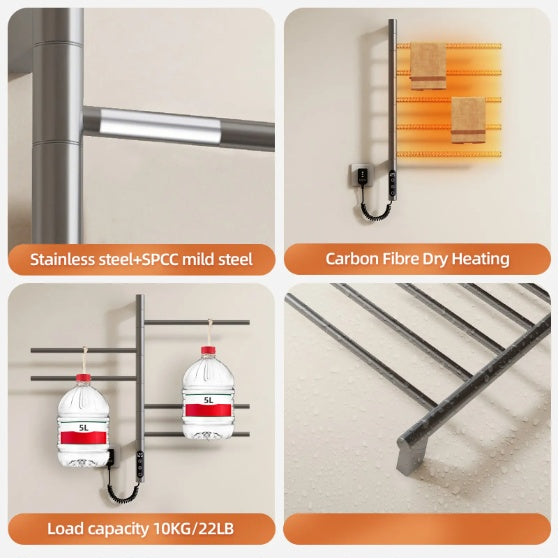 Electric Towel Warmer  Rotating Heated Towel Rack With 1 9H Timer  85W Wall Mounted 5 Bars Electric Towel Rail Concealed Installation Towel Warmer For Bathroom Black