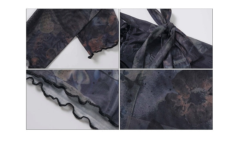 One Shoulder Butterfly Mesh Long Sleeved T-shirt