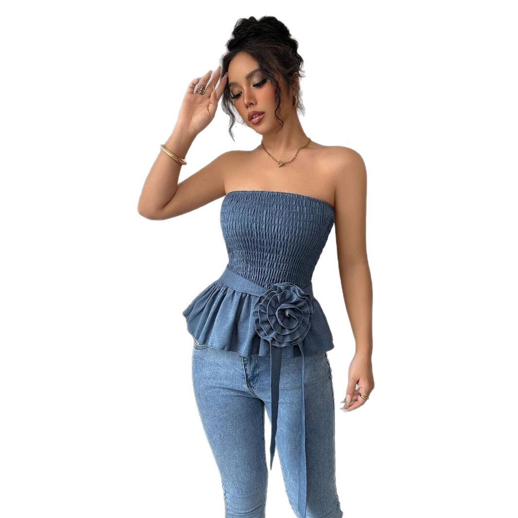 Pure Color Tube-top French Unique And Beautiful Small Top