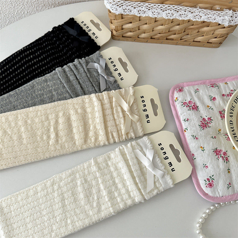 Thin Mesh Hollow Out Bow Mid-calf Length Loose Socks Breathable Sweat Absorbing