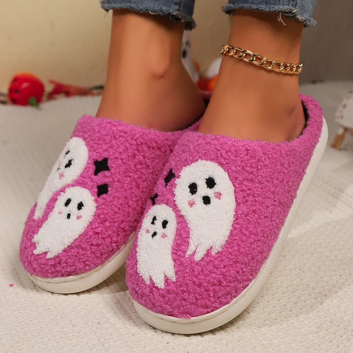 Cartoon Ghost Cotton Slippers For Women Indoor Non-slip Bedroom Floor Slipper Winter House Shoes