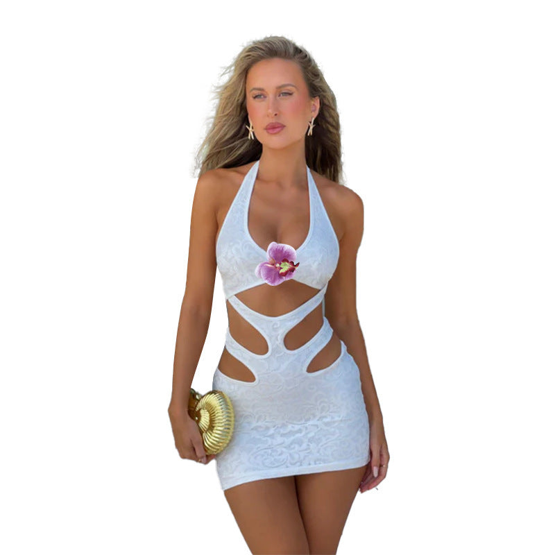 Sling Flower Cutout Beach Hip Dres