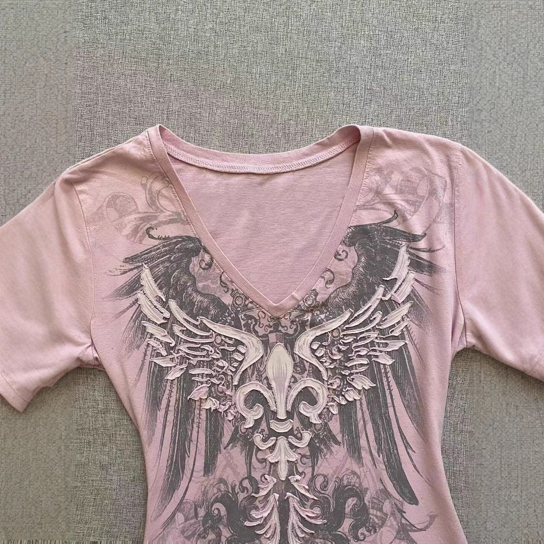 Retro V-neck Short Sleeve Slim Fit Slimming