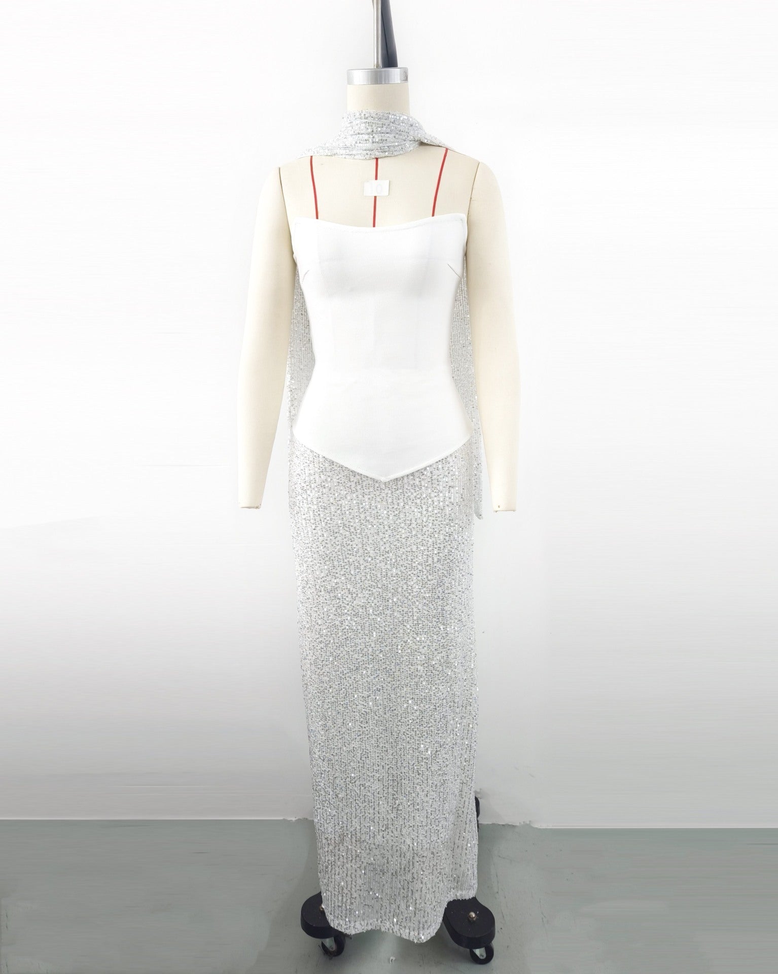 Elegant Scarf Bandage Dress Half-length Sequin Dress Suit