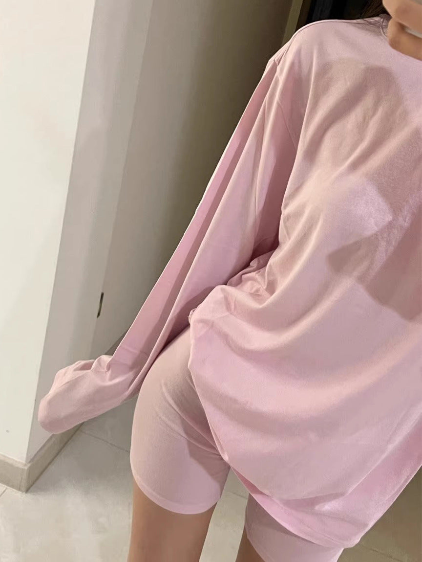 Lazy Skin-friendly Texture Loose Long-sleeved T-shirt For Women