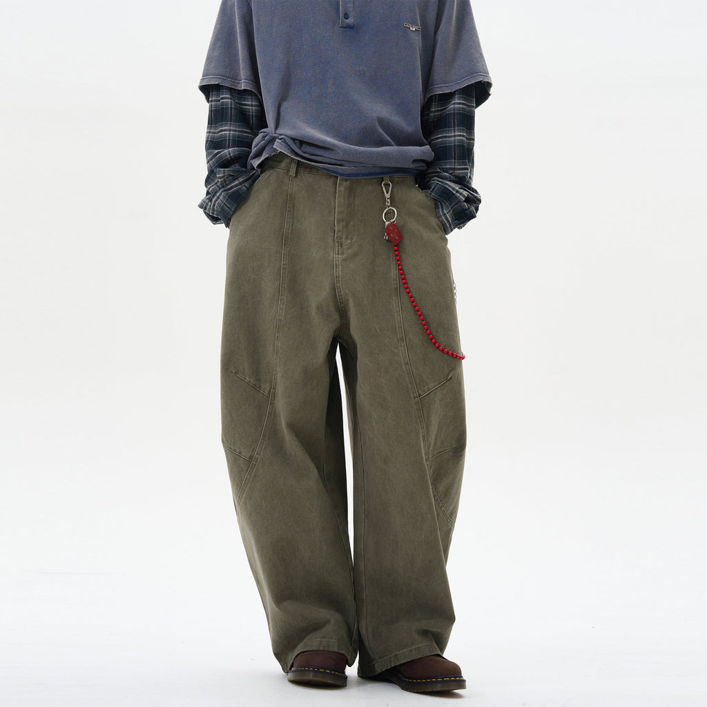 Retro Green Brown Loose Matchet Pants Women