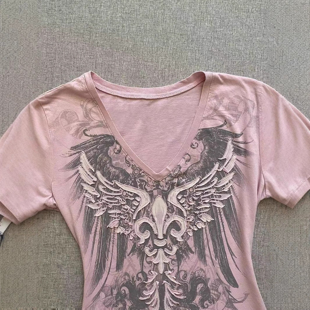 Retro V-neck Short Sleeve Slim Fit Slimming