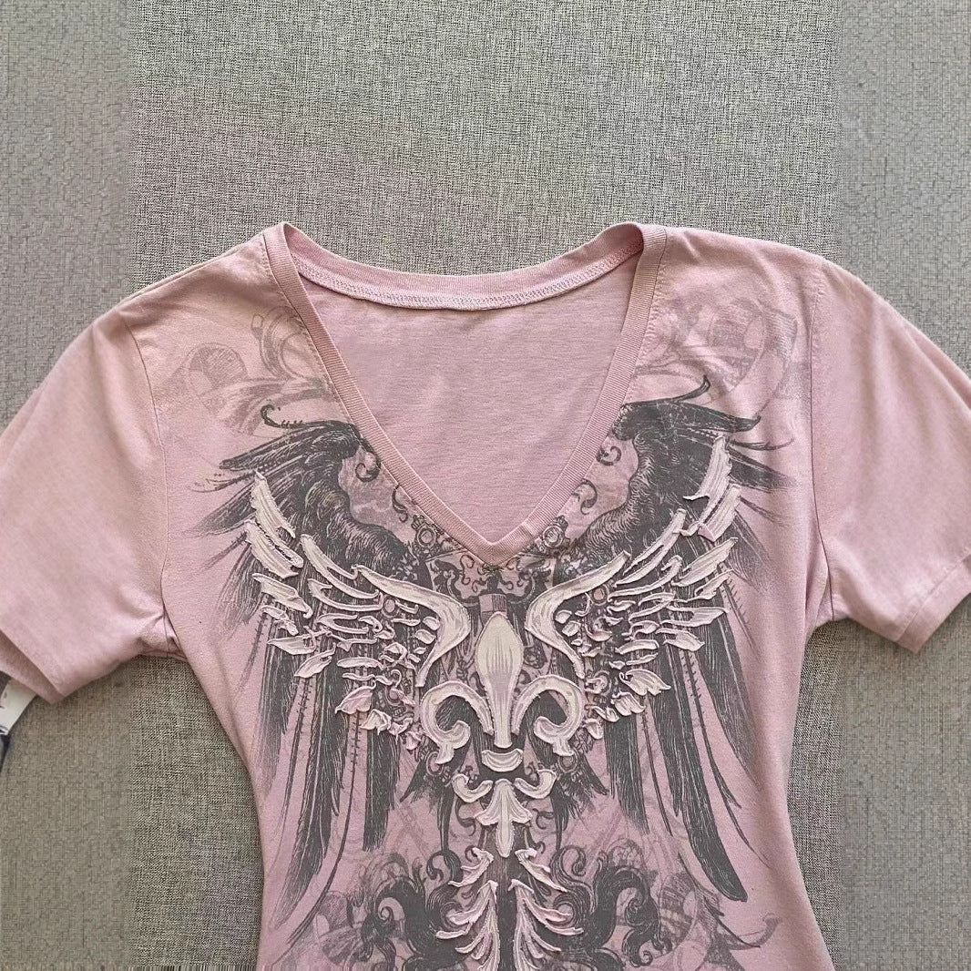 Retro V-neck Short Sleeve Slim Fit Slimming