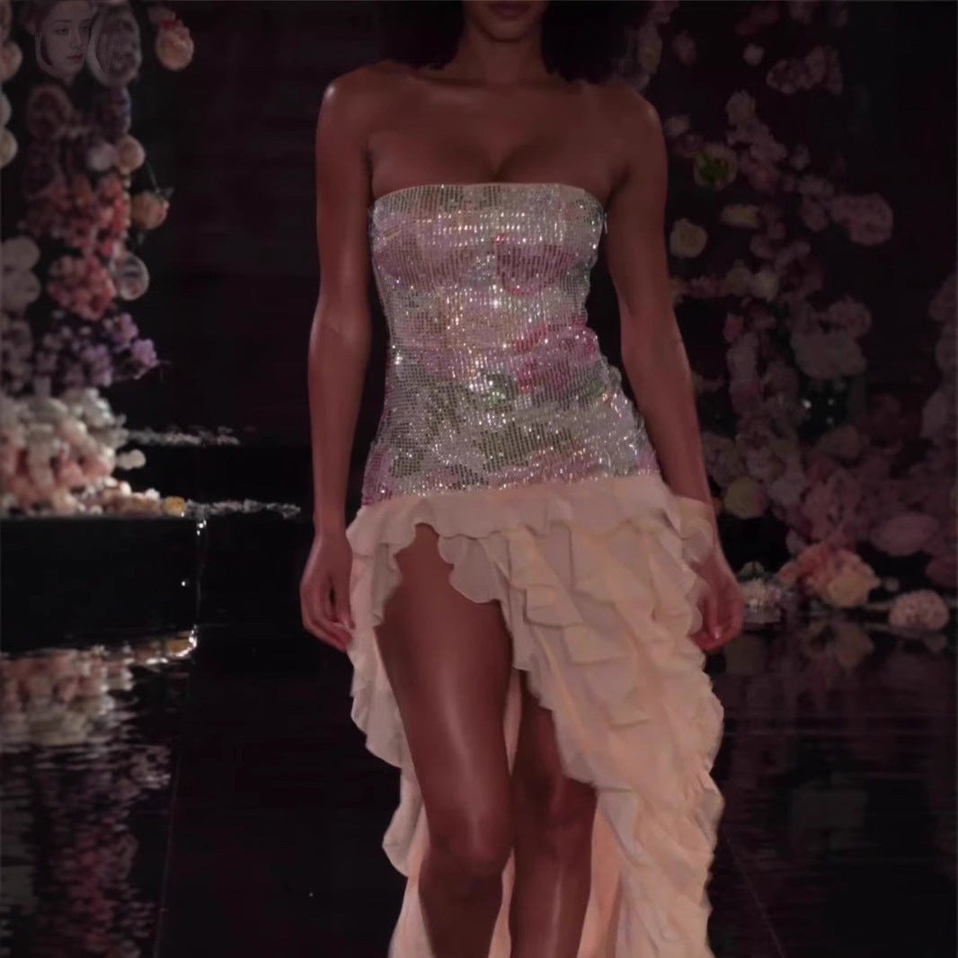 Ruffled Retro Irregular Mesh Dress