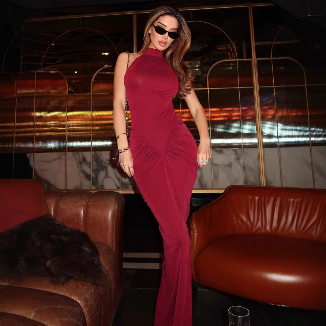 Women's Clothing Sleeveless Halter Skinny Sheath Long Dress