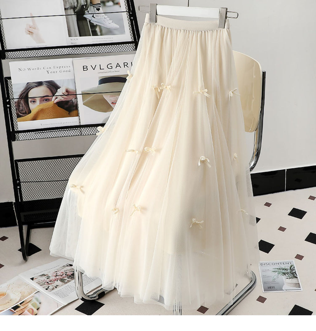 Women's Bow Mesh Skirt Mid-length